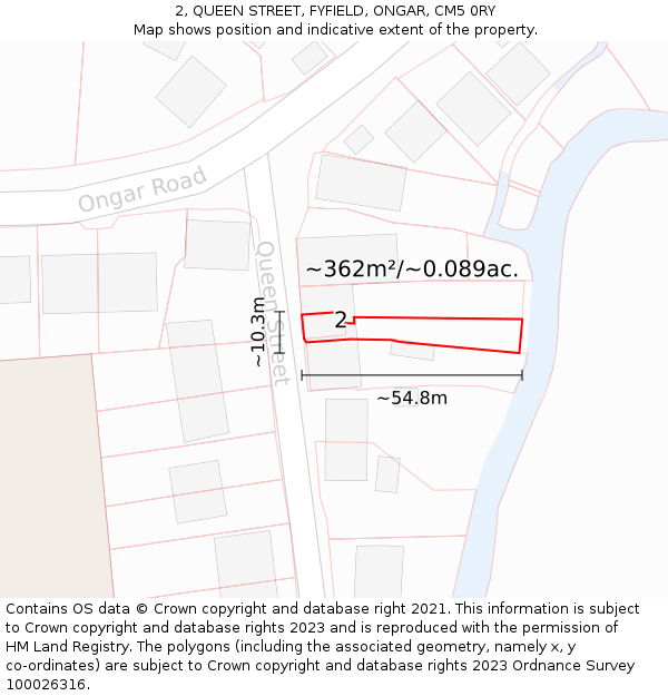 2, QUEEN STREET, FYFIELD, ONGAR, CM5 0RY: Plot and title map