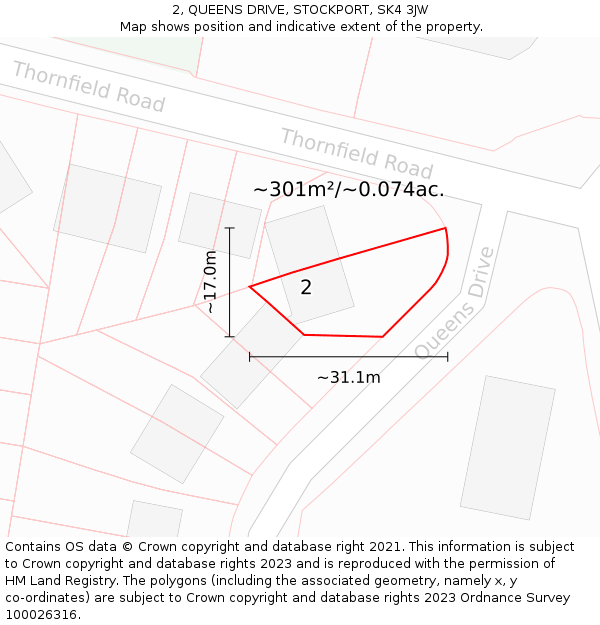 2, QUEENS DRIVE, STOCKPORT, SK4 3JW: Plot and title map