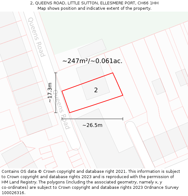 2, QUEENS ROAD, LITTLE SUTTON, ELLESMERE PORT, CH66 1HH: Plot and title map