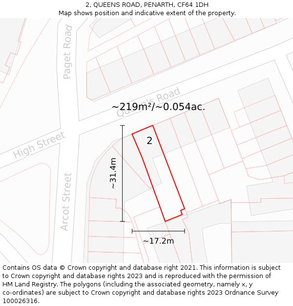 2, QUEENS ROAD, PENARTH, CF64 1DH: Plot and title map