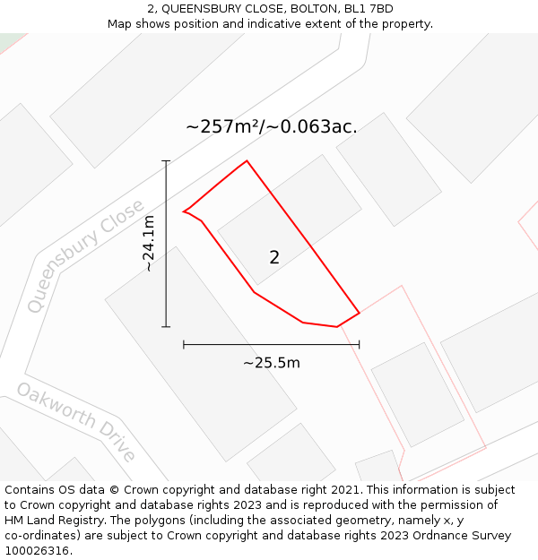 2, QUEENSBURY CLOSE, BOLTON, BL1 7BD: Plot and title map