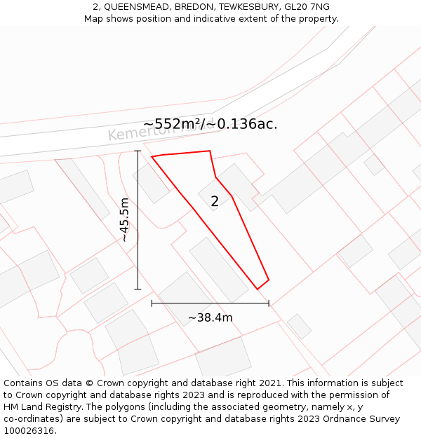 2, QUEENSMEAD, BREDON, TEWKESBURY, GL20 7NG: Plot and title map