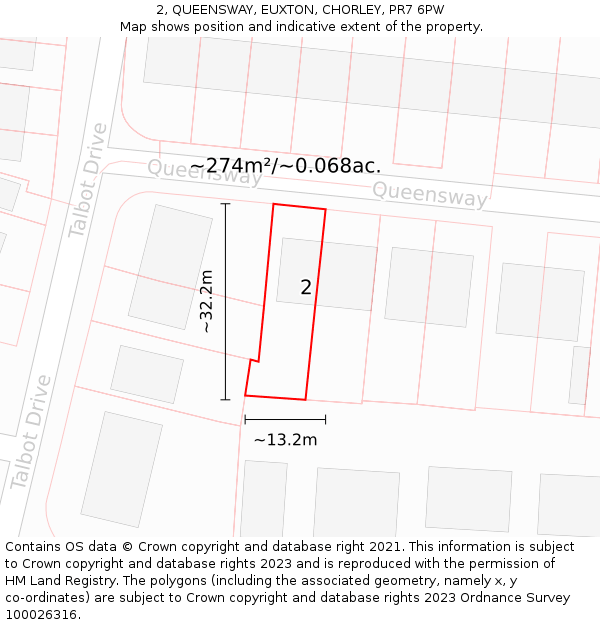 2, QUEENSWAY, EUXTON, CHORLEY, PR7 6PW: Plot and title map