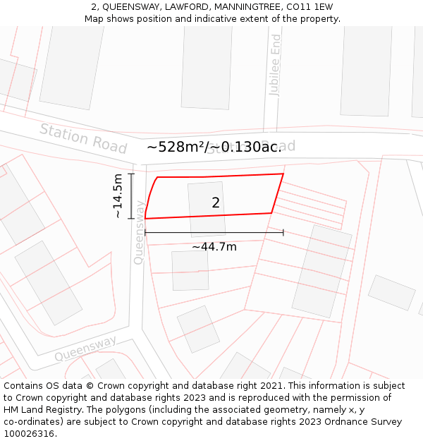 2, QUEENSWAY, LAWFORD, MANNINGTREE, CO11 1EW: Plot and title map