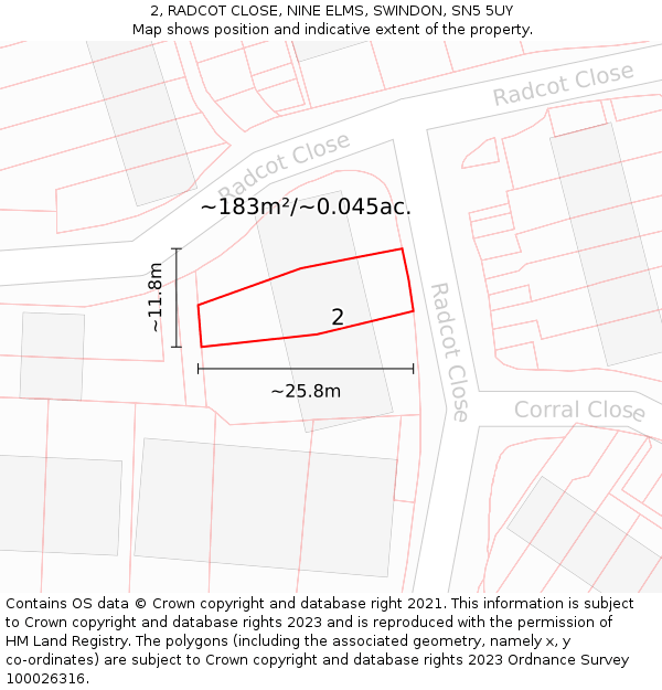 2, RADCOT CLOSE, NINE ELMS, SWINDON, SN5 5UY: Plot and title map