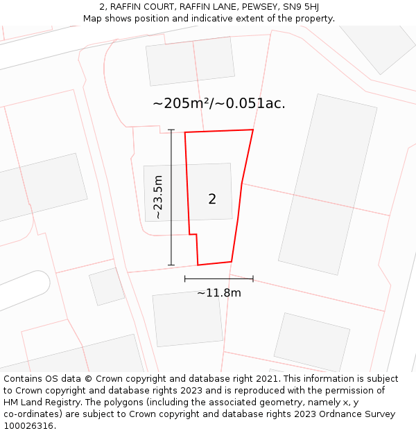 2, RAFFIN COURT, RAFFIN LANE, PEWSEY, SN9 5HJ: Plot and title map