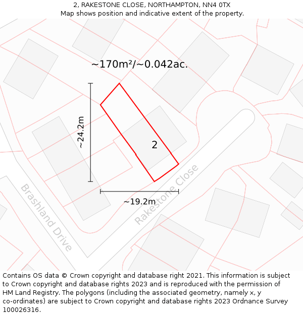 2, RAKESTONE CLOSE, NORTHAMPTON, NN4 0TX: Plot and title map