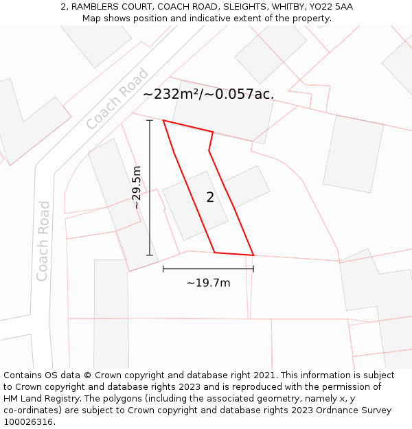 2, RAMBLERS COURT, COACH ROAD, SLEIGHTS, WHITBY, YO22 5AA: Plot and title map