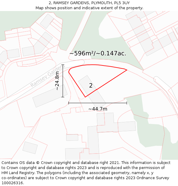 2, RAMSEY GARDENS, PLYMOUTH, PL5 3UY: Plot and title map