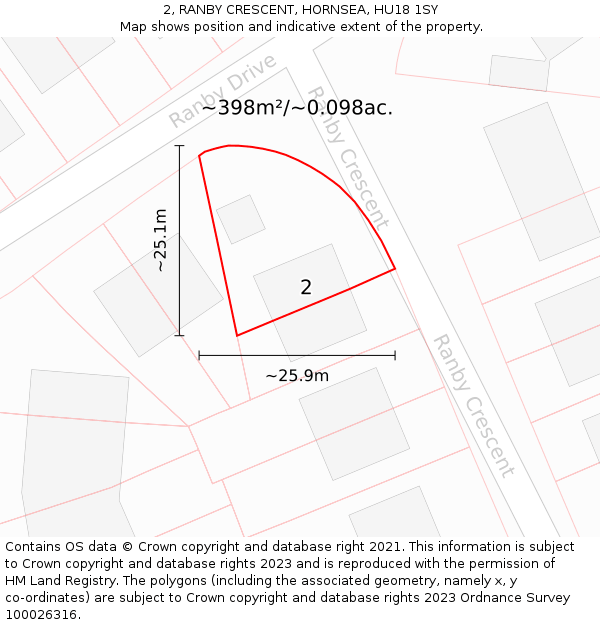 2, RANBY CRESCENT, HORNSEA, HU18 1SY: Plot and title map