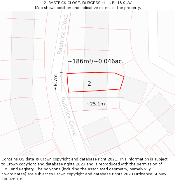 2, RASTRICK CLOSE, BURGESS HILL, RH15 9UW: Plot and title map