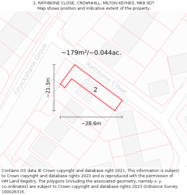 2, RATHBONE CLOSE, CROWNHILL, MILTON KEYNES, MK8 0DT: Plot and title map