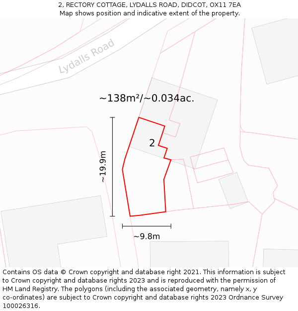 2, RECTORY COTTAGE, LYDALLS ROAD, DIDCOT, OX11 7EA: Plot and title map