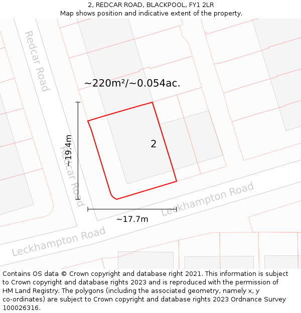 2, REDCAR ROAD, BLACKPOOL, FY1 2LR: Plot and title map