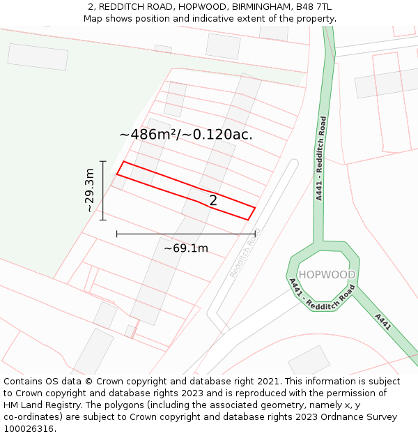 2, REDDITCH ROAD, HOPWOOD, BIRMINGHAM, B48 7TL: Plot and title map