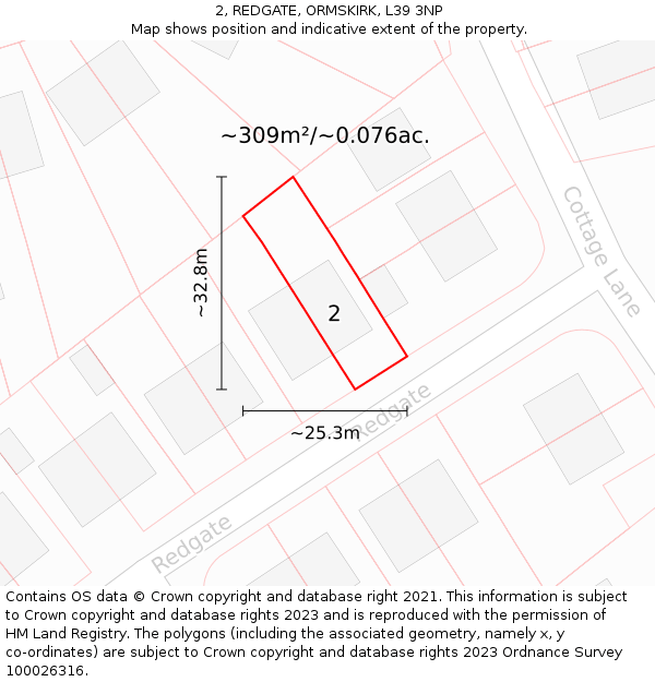 2, REDGATE, ORMSKIRK, L39 3NP: Plot and title map