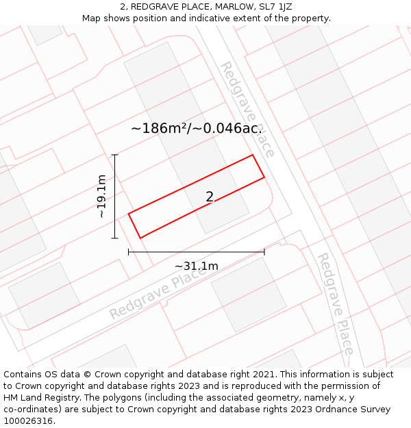 2, REDGRAVE PLACE, MARLOW, SL7 1JZ: Plot and title map