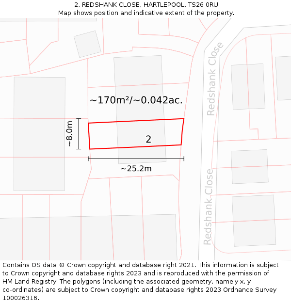 2, REDSHANK CLOSE, HARTLEPOOL, TS26 0RU: Plot and title map