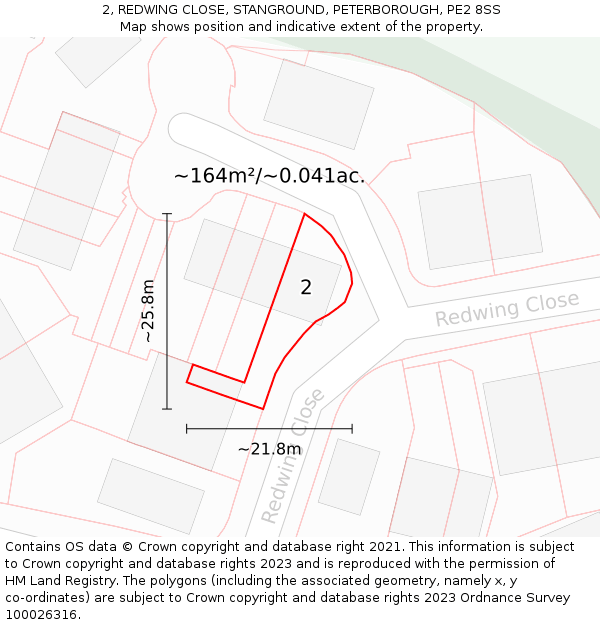 2, REDWING CLOSE, STANGROUND, PETERBOROUGH, PE2 8SS: Plot and title map