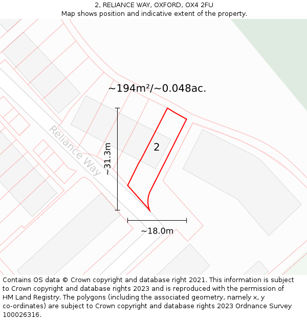 2, RELIANCE WAY, OXFORD, OX4 2FU: Plot and title map