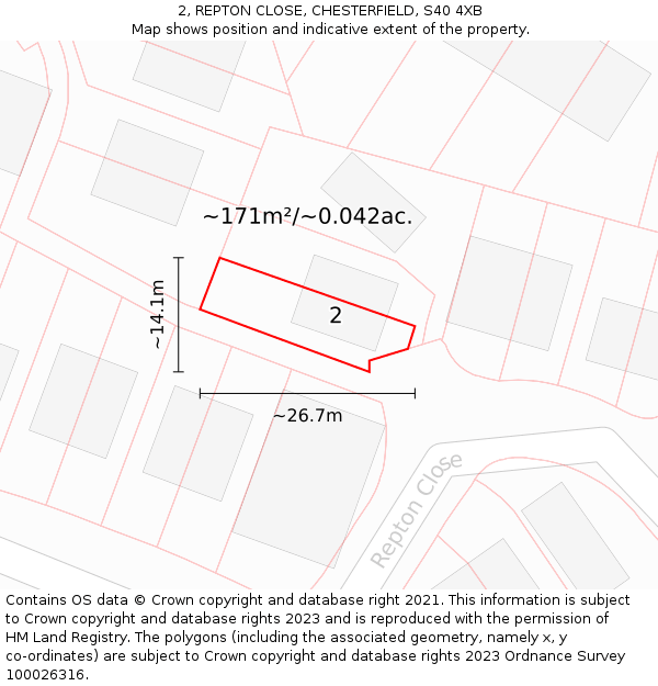 2, REPTON CLOSE, CHESTERFIELD, S40 4XB: Plot and title map