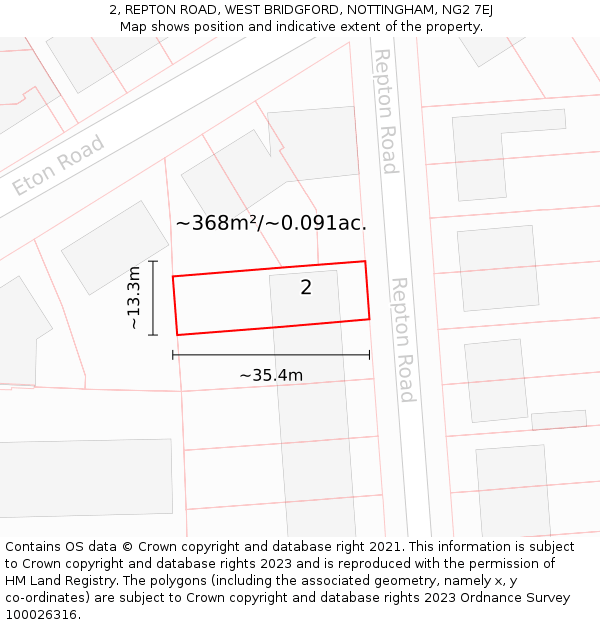 2, REPTON ROAD, WEST BRIDGFORD, NOTTINGHAM, NG2 7EJ: Plot and title map