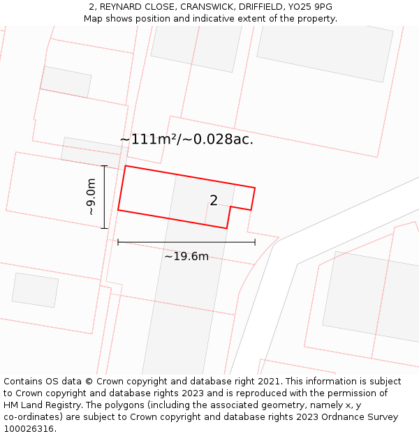 2, REYNARD CLOSE, CRANSWICK, DRIFFIELD, YO25 9PG: Plot and title map
