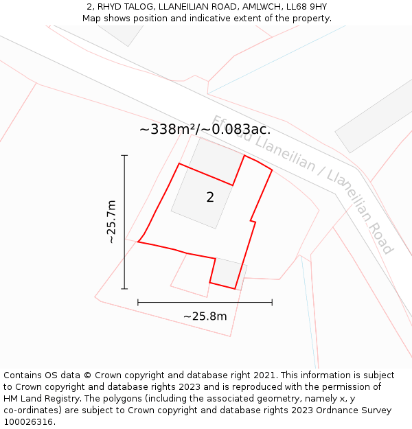 2, RHYD TALOG, LLANEILIAN ROAD, AMLWCH, LL68 9HY: Plot and title map