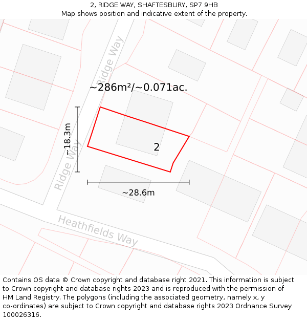 2, RIDGE WAY, SHAFTESBURY, SP7 9HB: Plot and title map