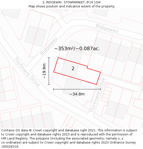 2, RIDGEWAY, STOWMARKET, IP14 1SW: Plot and title map