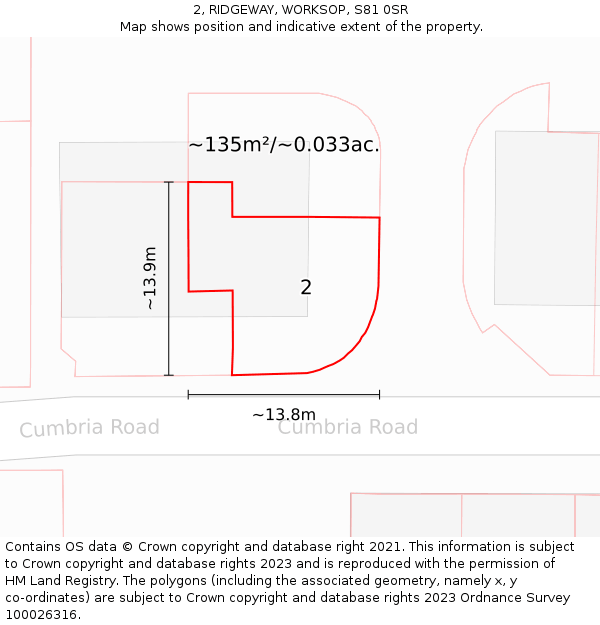 2, RIDGEWAY, WORKSOP, S81 0SR: Plot and title map