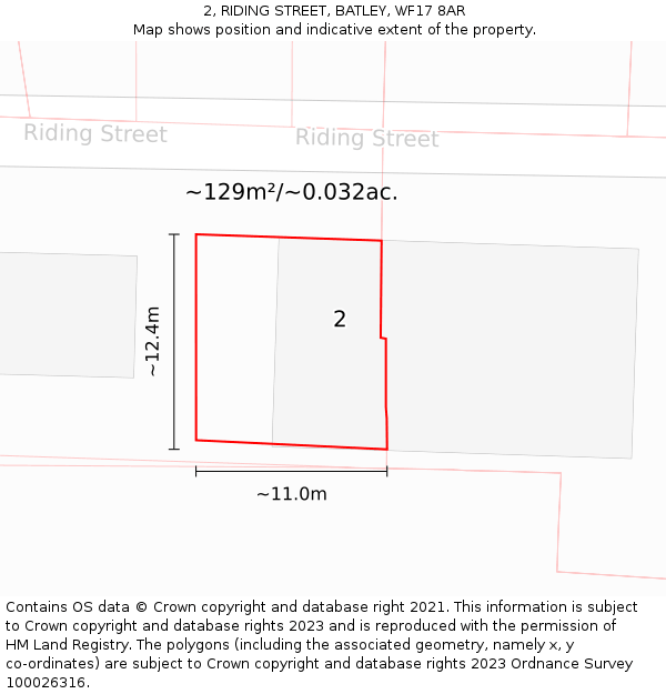 2, RIDING STREET, BATLEY, WF17 8AR: Plot and title map