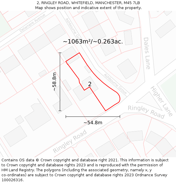 2, RINGLEY ROAD, WHITEFIELD, MANCHESTER, M45 7LB: Plot and title map