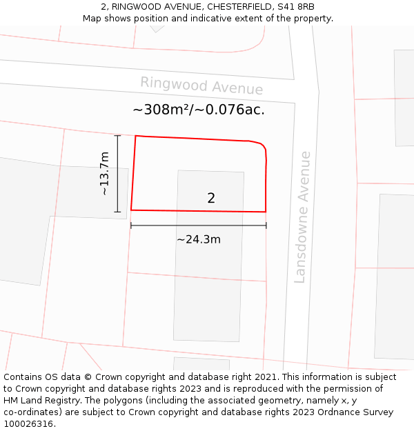2, RINGWOOD AVENUE, CHESTERFIELD, S41 8RB: Plot and title map