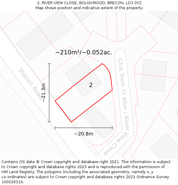 2, RIVER VIEW CLOSE, BOUGHROOD, BRECON, LD3 0YZ: Plot and title map