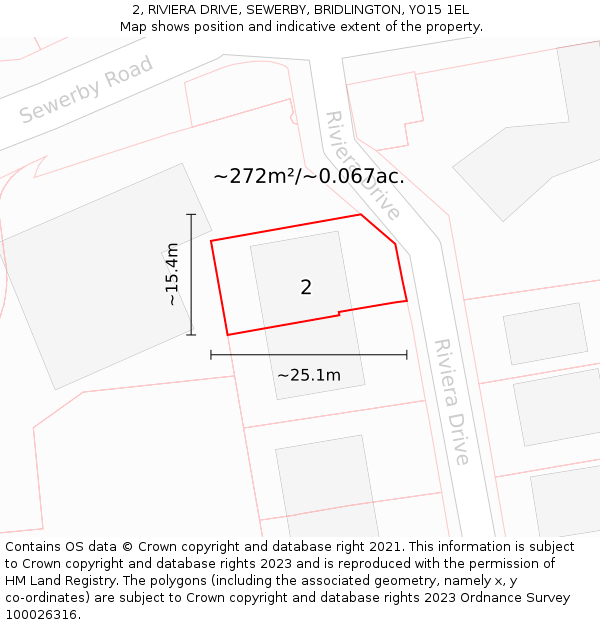 2, RIVIERA DRIVE, SEWERBY, BRIDLINGTON, YO15 1EL: Plot and title map