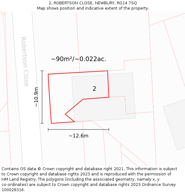 2, ROBERTSON CLOSE, NEWBURY, RG14 7SQ: Plot and title map