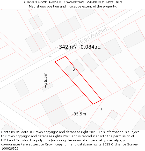 2, ROBIN HOOD AVENUE, EDWINSTOWE, MANSFIELD, NG21 9LG: Plot and title map