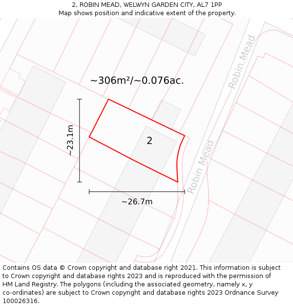 2, ROBIN MEAD, WELWYN GARDEN CITY, AL7 1PP: Plot and title map