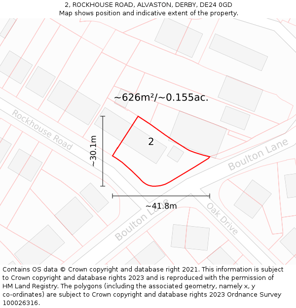 2, ROCKHOUSE ROAD, ALVASTON, DERBY, DE24 0GD: Plot and title map