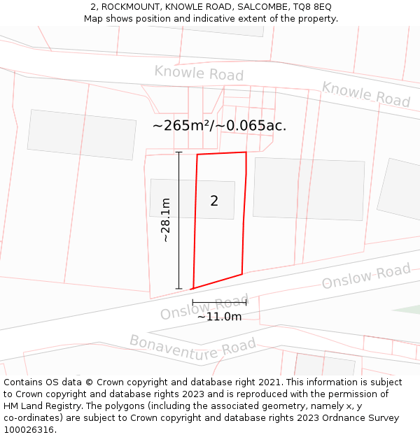 2, ROCKMOUNT, KNOWLE ROAD, SALCOMBE, TQ8 8EQ: Plot and title map