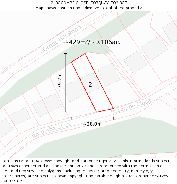 2, ROCOMBE CLOSE, TORQUAY, TQ2 8QF: Plot and title map