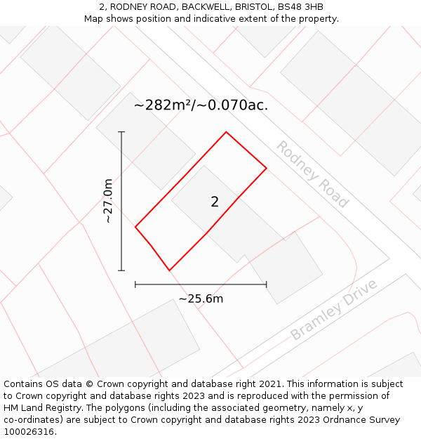 2, RODNEY ROAD, BACKWELL, BRISTOL, BS48 3HB: Plot and title map