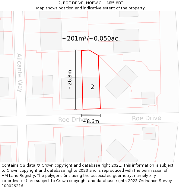 2, ROE DRIVE, NORWICH, NR5 8BT: Plot and title map