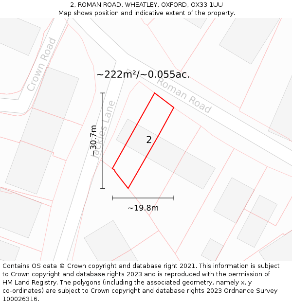 2, ROMAN ROAD, WHEATLEY, OXFORD, OX33 1UU: Plot and title map