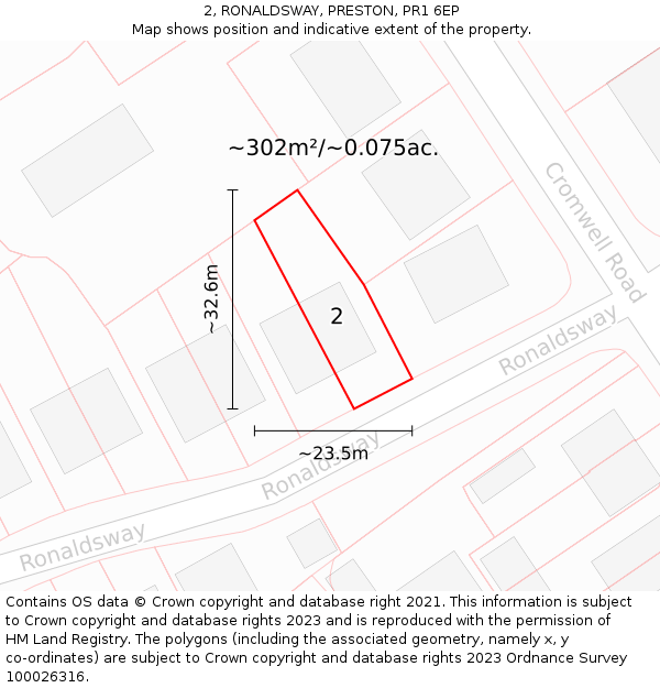 2, RONALDSWAY, PRESTON, PR1 6EP: Plot and title map