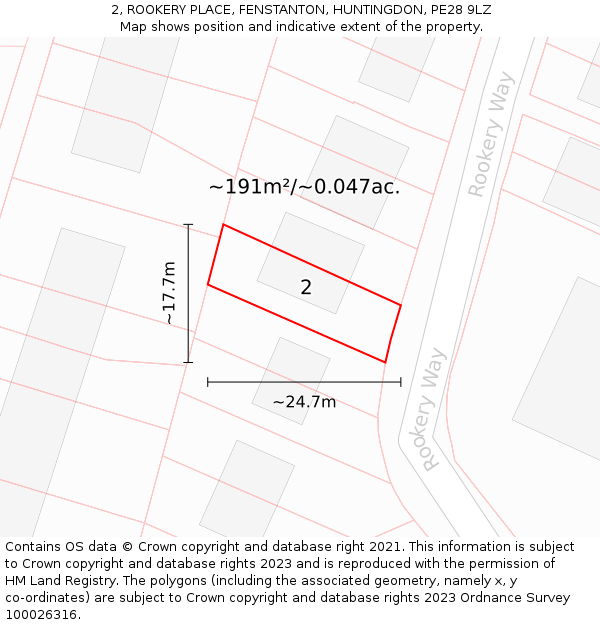 2, ROOKERY PLACE, FENSTANTON, HUNTINGDON, PE28 9LZ: Plot and title map