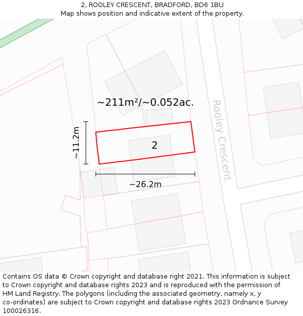 2, ROOLEY CRESCENT, BRADFORD, BD6 1BU: Plot and title map