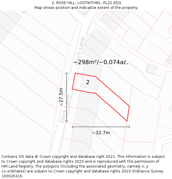 2, ROSE HILL, LOSTWITHIEL, PL22 0DG: Plot and title map