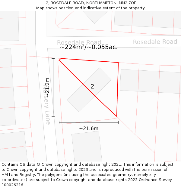 2, ROSEDALE ROAD, NORTHAMPTON, NN2 7QF: Plot and title map